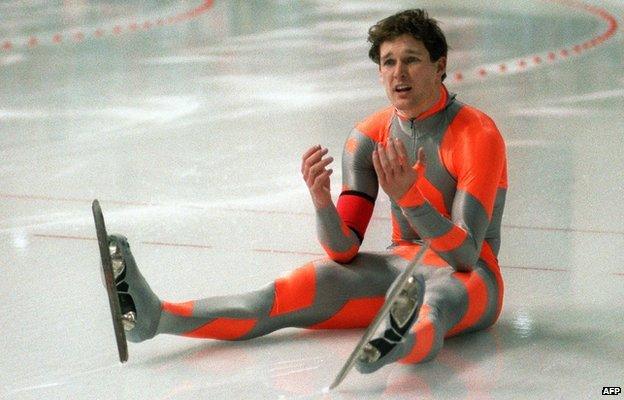 Dan Jansen after a fall in the 1000m race, Calgary 1988