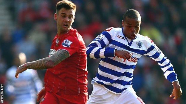 Southampton's Danny Fox in action against then QPR striker Loic Remy in march 2013