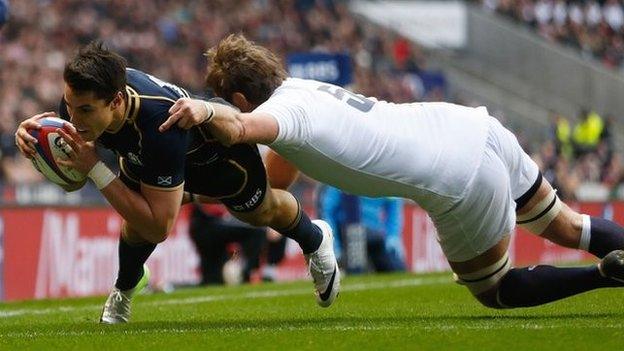 Sean Maitland scoring a try