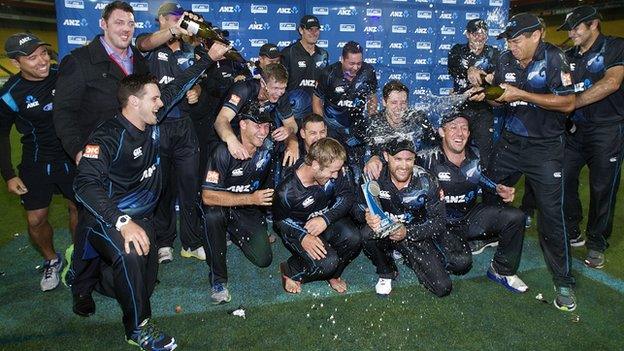 New Zealand celebrate winning the one-day series