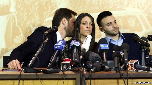 Meredith Kercher's brother (right) and sister Stephanie at a press conference