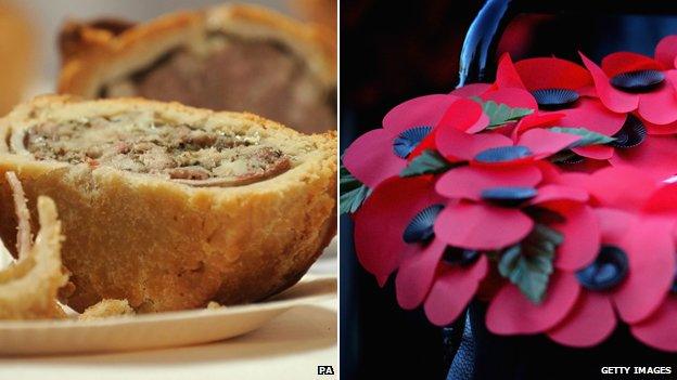 Pies at the Pie Awards and a poppy wreath