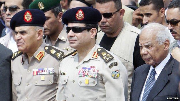 Army Chief General Abdel Fattah al-Sisi (C) at a funeral in Cairo (September 20, 2013)