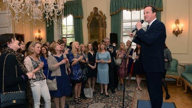 David Cameron at a reception for women in the media