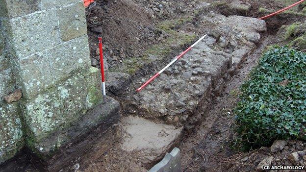 The mediaeval wall at St Ffinan