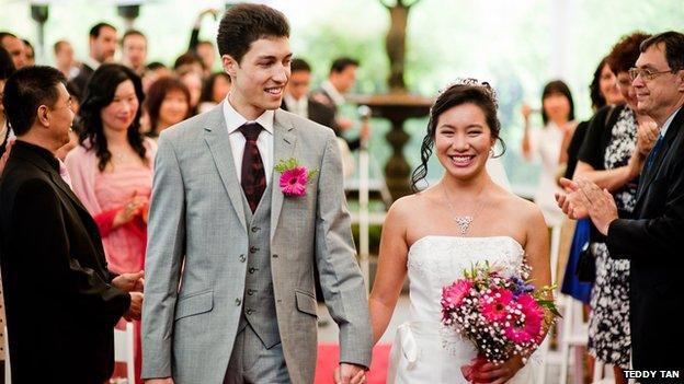 Damjan Vukcevic and Joan Ko on their wedding day