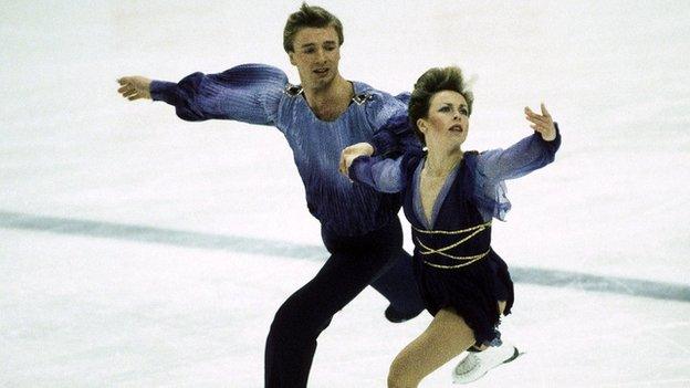 Jayne Torvill and partner Christopher Dean on their way to winning gold at the 1984 Winter Olympics