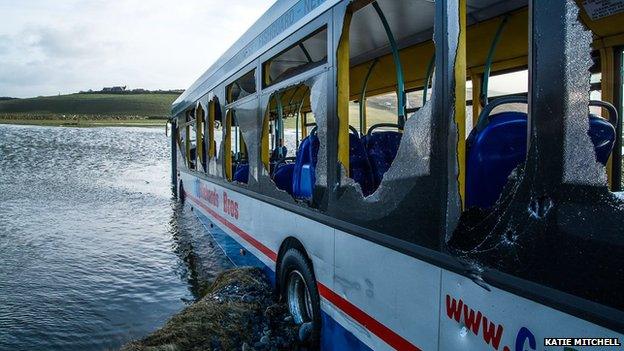 A bus stranded in Newgale, west Wales