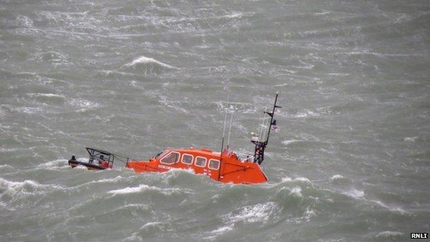 Padstow lifeboat in heavy seas