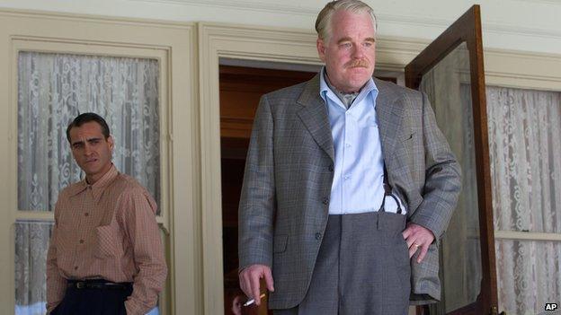 Philip Seymour Hoffman, alongside Joaquin Phoenix, in The Master