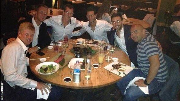 The Great Britain team celebrate their Davis Cup win over USA in San Diego