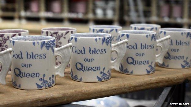 Burleighware cups celebrating the Queen's Diamond jubilee