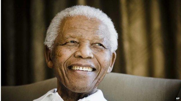 Former South African President Nelson Mandela at the Mandela foundation in Johannesburg, during a meeting with a group of American and South African students, as part of a series of activities leading to Mandela Day in July 2009.