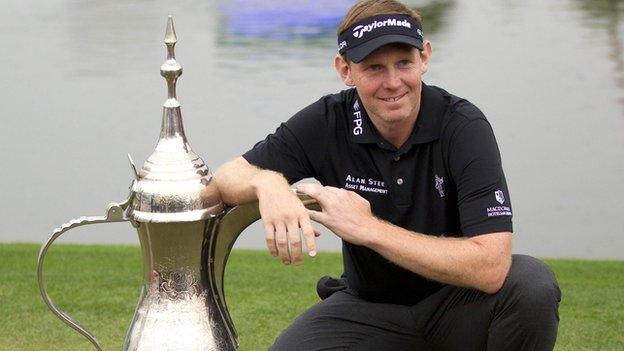 Stephen Gallacher celebrates in Dubai