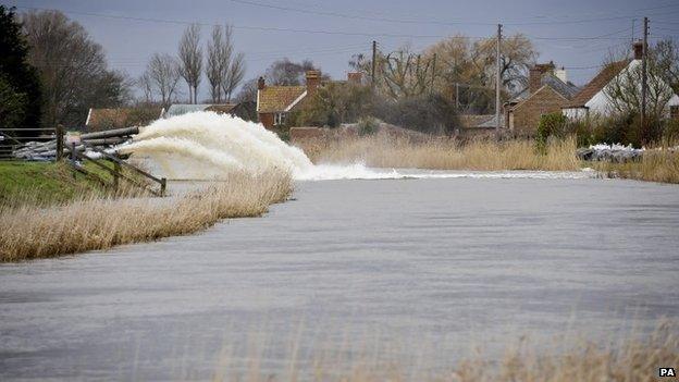 Pumps working at Burrowbridge on the Somerset Levels to help alleviate floodwater