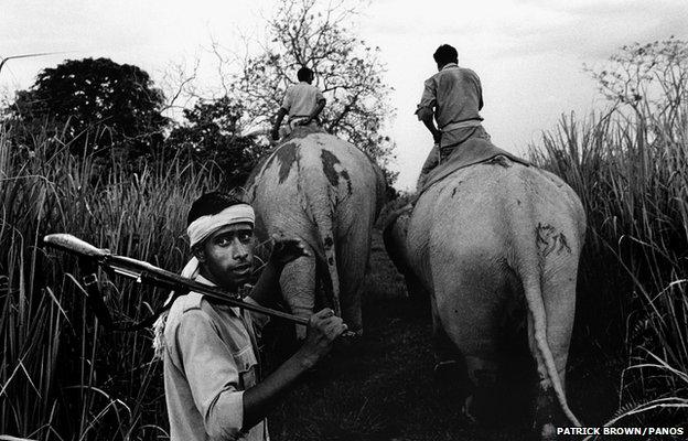 A group of park rangers patrol Kaziranga National Park