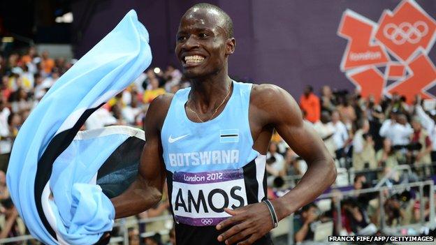 Nijel Amos celebrating after winning the silver medal at London 2012