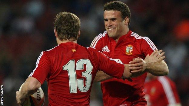 Jamie Roberts and Brian O'Driscoll in action for the British and Irish Lions