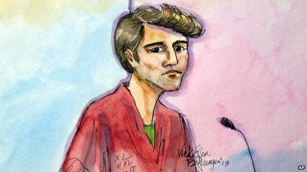 An artist rendering showing Ross William Ulbricht during an appearance at Federal Court in San Francisco is shown. 4 October 2013