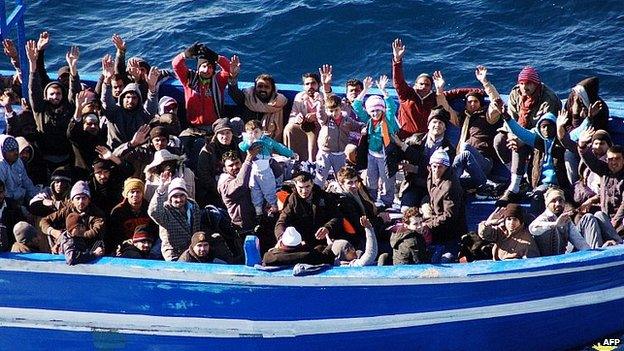 Migrants arrive off Lampedusa. 22 Jan 2014