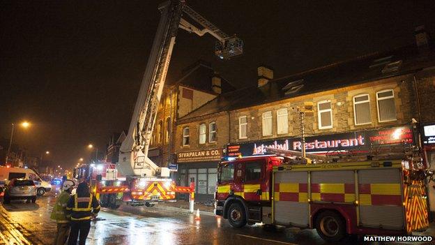 Fire crews deal with an unsafe chimney on City Road, Cardiff