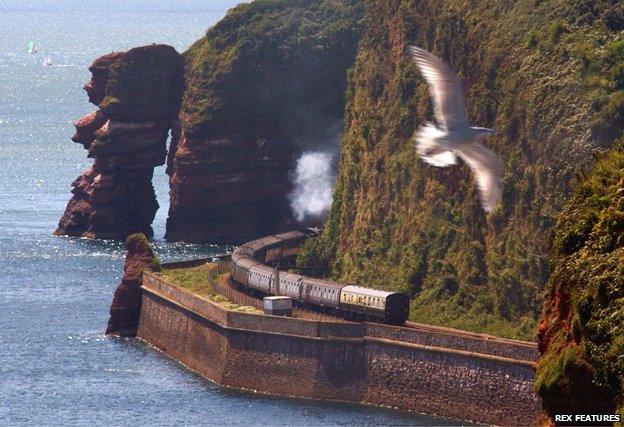 Train snaking along the Devon coast