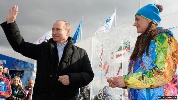 Russian President Vladimir Putin visits the Coastal Cluster Olympic Village in Sochi, Russia, ahead of the Winter Olympics on Wednesday