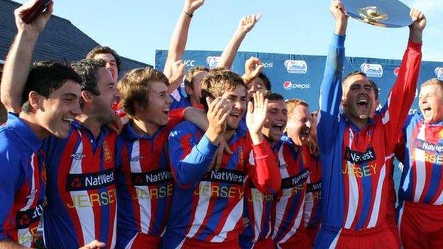 Jersey celebrate with the trophy