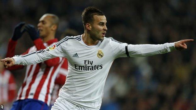 Jese celebrates his goal against Atletico Madrid