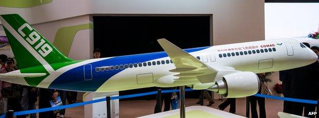 A model of C919 on display