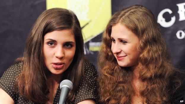 Nadezha Tolokonnikova and Maria Alyokhina, former members of the band Pussy Riot