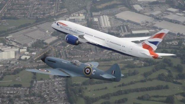 A Boeing Dreamliner plane and a Spitfire