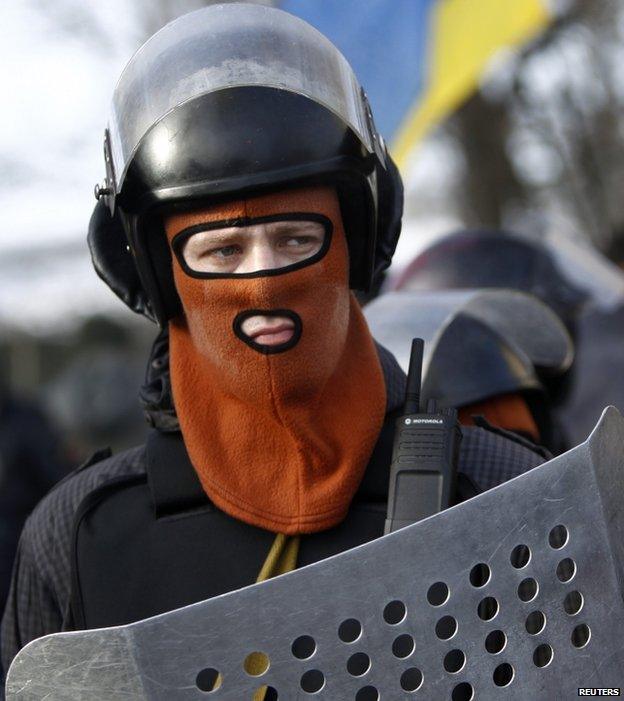 A protester in Kiev, 6 February