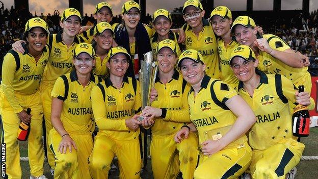 Australia with the Women's World Twenty20 trophy in 2012