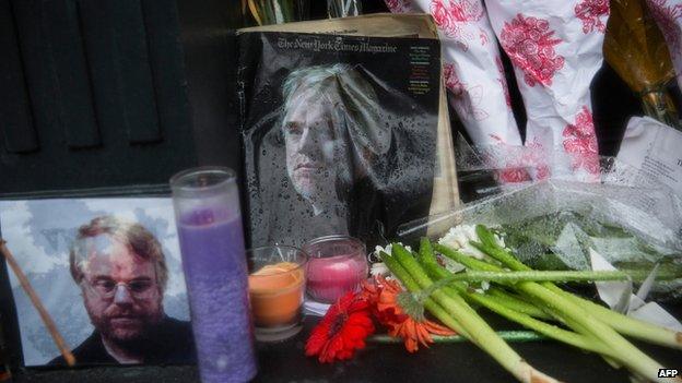 Shrine to Hoffman outside his apartment