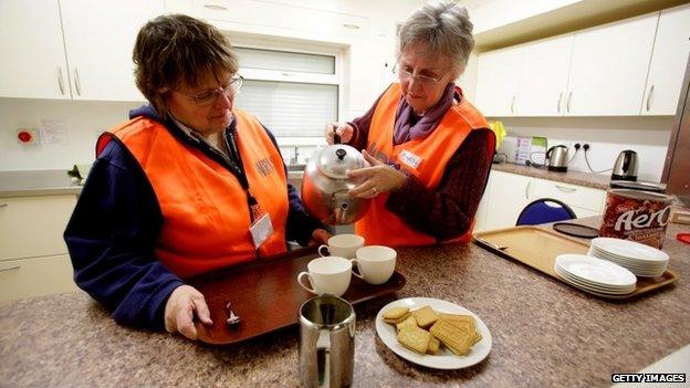 RVS volunteers make cups of tea at a rest centre that has been set up at North Petherton