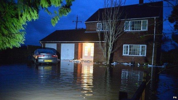 A flooded property in Moorland on the Somerset Levels