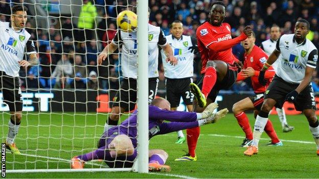 Kenwyne Jones scoring for Cardiff City on his debut against Norwich