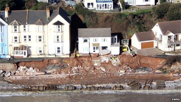 The damaged section of railway at Dawlish