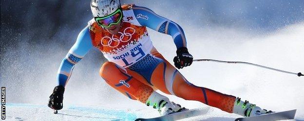 Aksel Lund Svindal of Norway takes a turn during training for the Olympic men's downhill