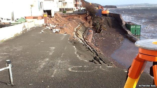 Concrete sprayed on cliffs in Dawlish on 8 February 2014