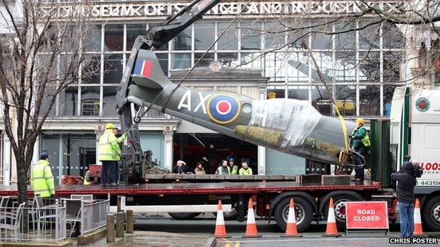 Spitfire on crane