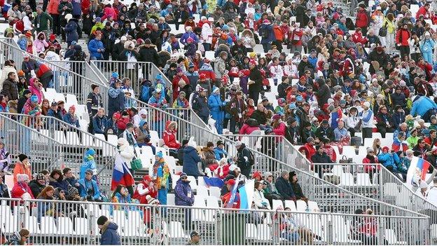 Spectators at the women's snowboard slopestyle event at Sochi 2014