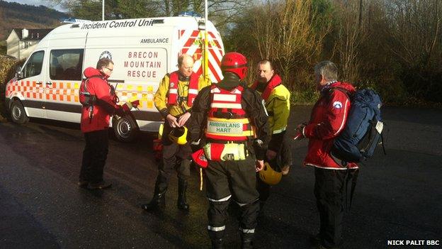 Rescue team in Llangynidr