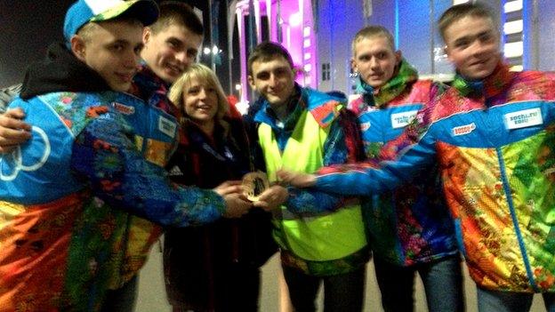 Jenny Jones and Sochi volunteers