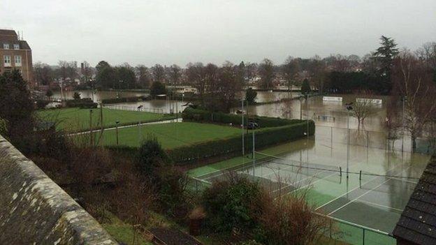 Flooded tennis courts