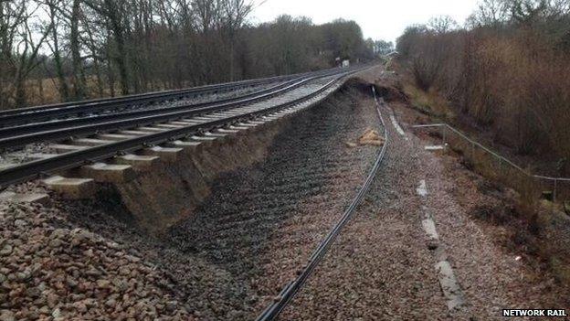 Landslip between Wadhurst and Battle in East Sussex