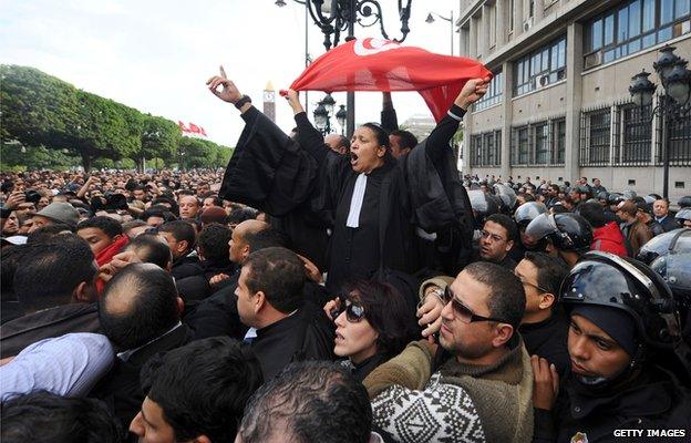 Demonstrators in Tunisia