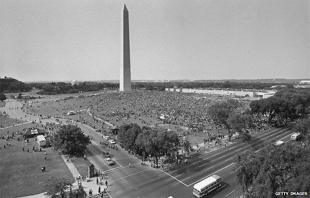 Civil rights campaigners gather at the Mall in Washington