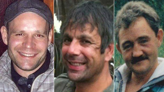 The bodies of (l to r) Lukasz Slaboszewski, Kevin Lee and John Chapman were found in Cambridgeshire